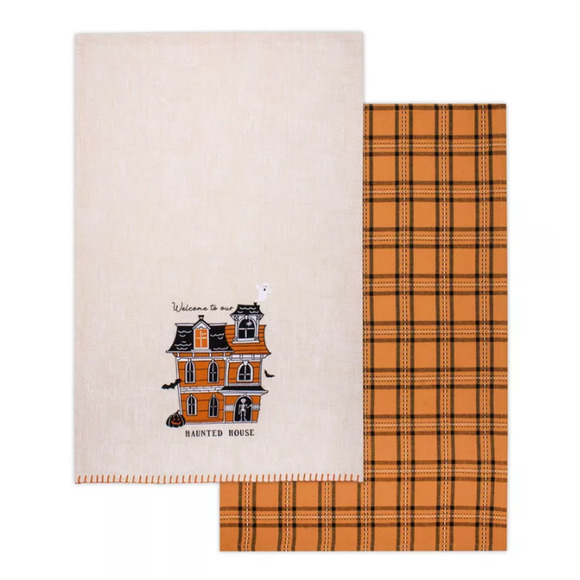 2pk Halloween Haunted House Printed and Plaid Dish Kitchen Towel - Bullseye - Picture 3 of 5